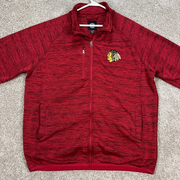 NHL Chicago Blackhawks Mens XXL‎ Full Zip Jacket Heathered Red Pullover - Picture 2 of 13
